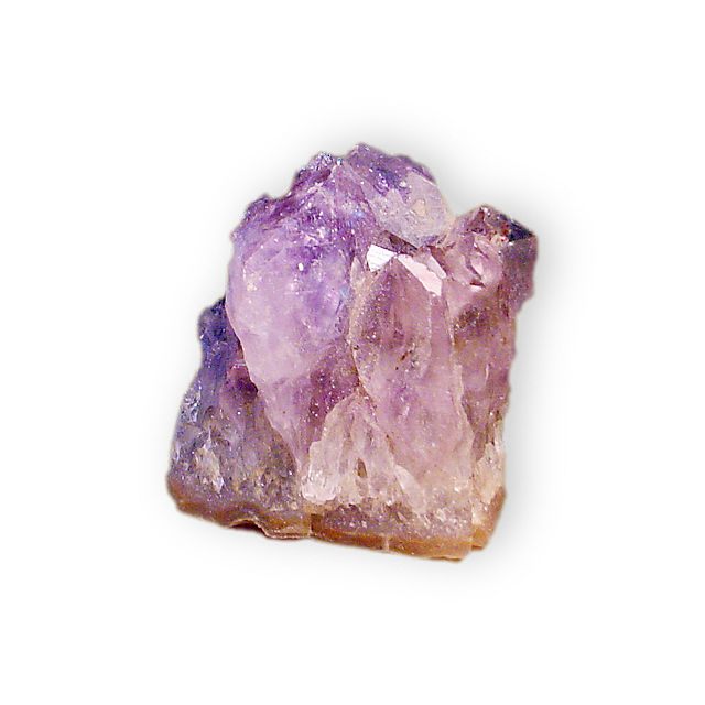 This is a picture of a raw amethyst crystal. It is light purple in color.