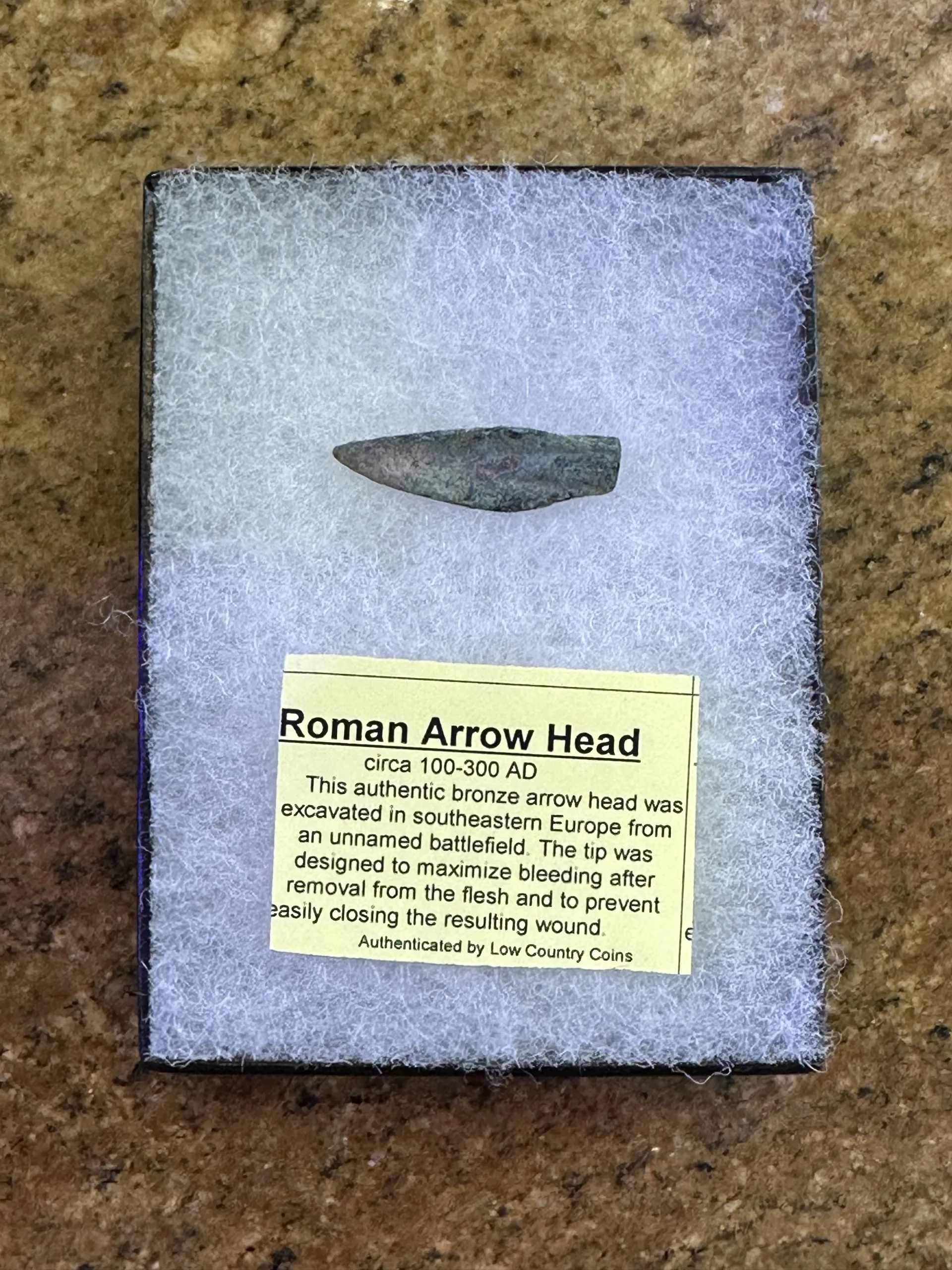Bronze Roman Arrowhead, gorgeous green patina, 1 1/2″ Prehistoric Online