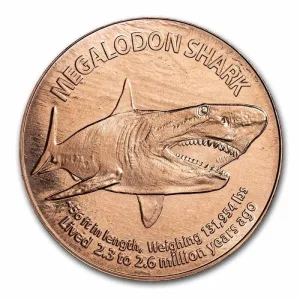 Megalodon copper coin, 1oz Prehistoric Online