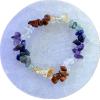 This is a picture of a metaphysical bracelet, containing a variety of minerals. Displayed on a selenite disk.