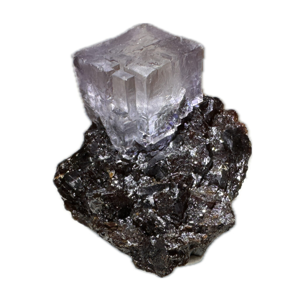 Fluorite thumbnail mineral, Elmwood Mine, TN, on Sphalerite