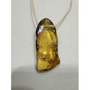 Amber pendant on leather cord , Lithuania Prehistoric Online