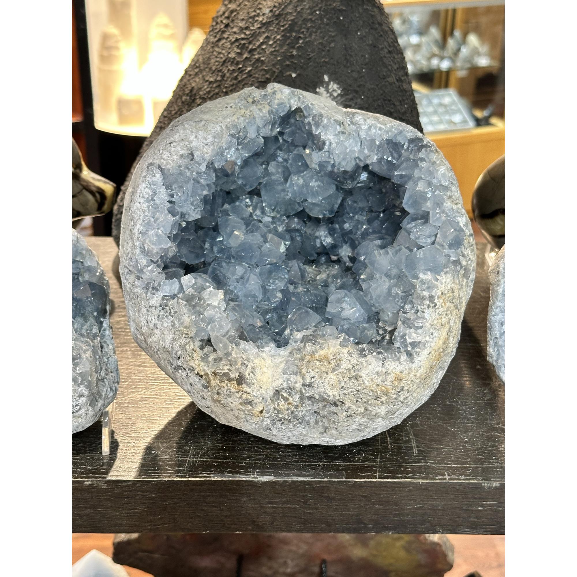 Celestite Geode, XL, gorgeous sky blue color Prehistoric Online