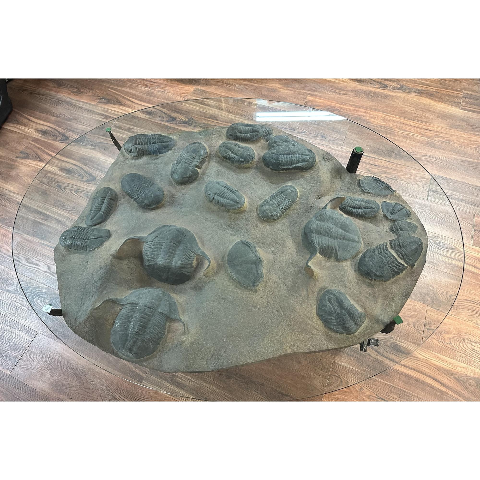 Trilobite Table, Hand made Wrought Iron base Prehistoric Online
