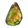 A picture of a vibrant green and yellow ammolite. It has similar play-of-color as opals.