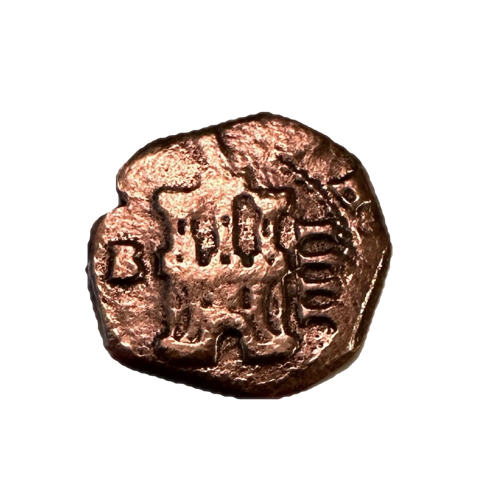 Detailed castle on copper cob pirate coin. 1600s era