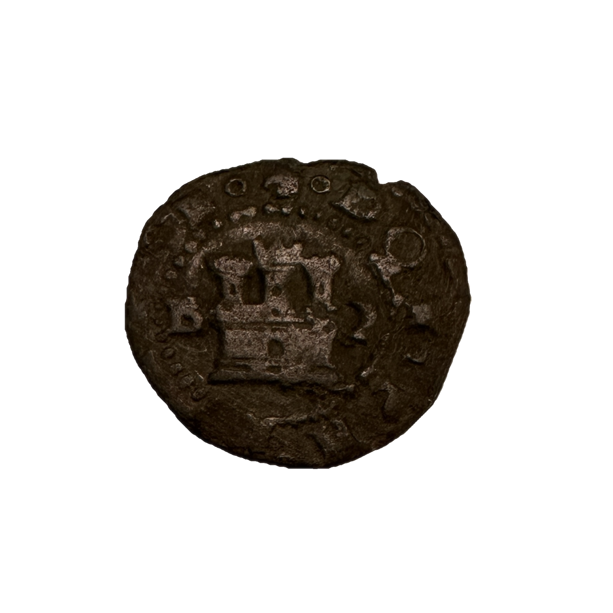 Beautiful spanish pirate coin hand hammered in bronze. Great definition front and back of this 17th century coin.