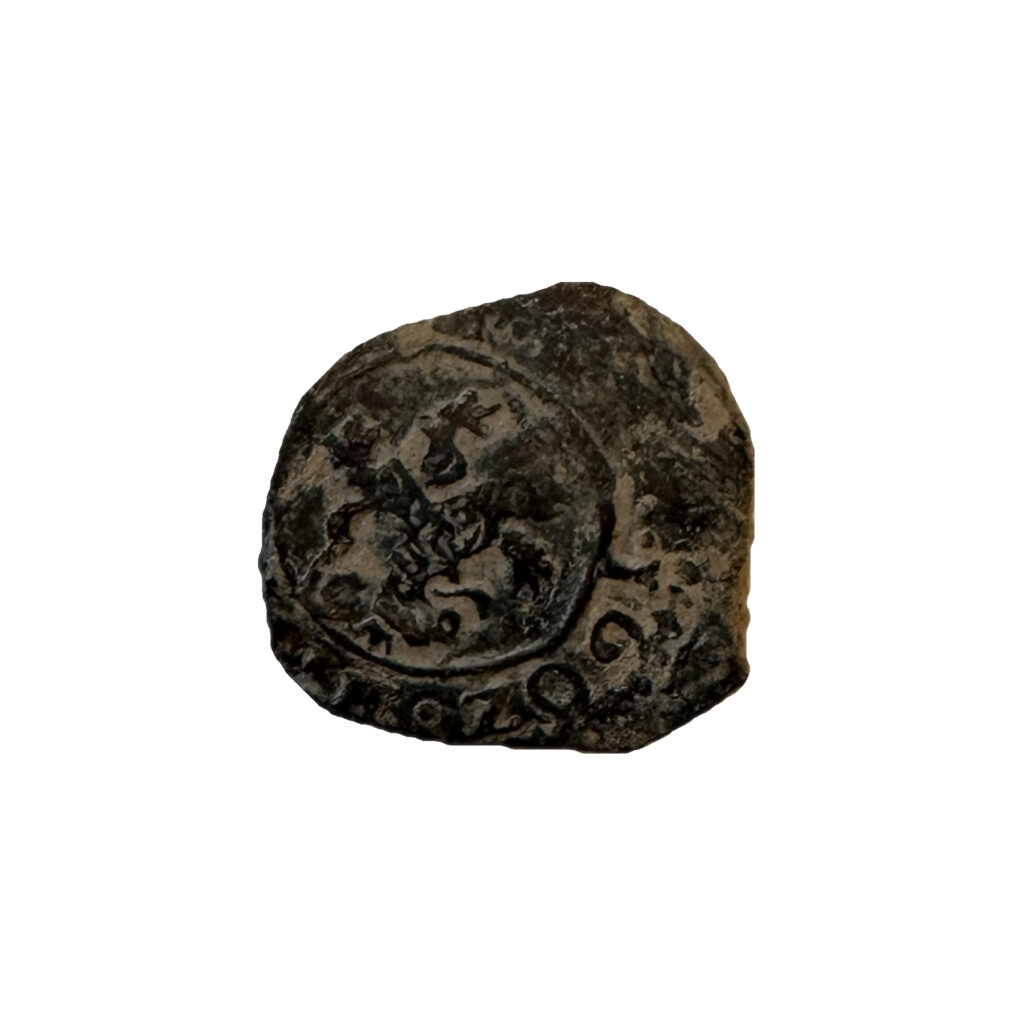 Pirate cob bronze Spanish coin from the 1600’s. This beautiful cob is highly collectible.