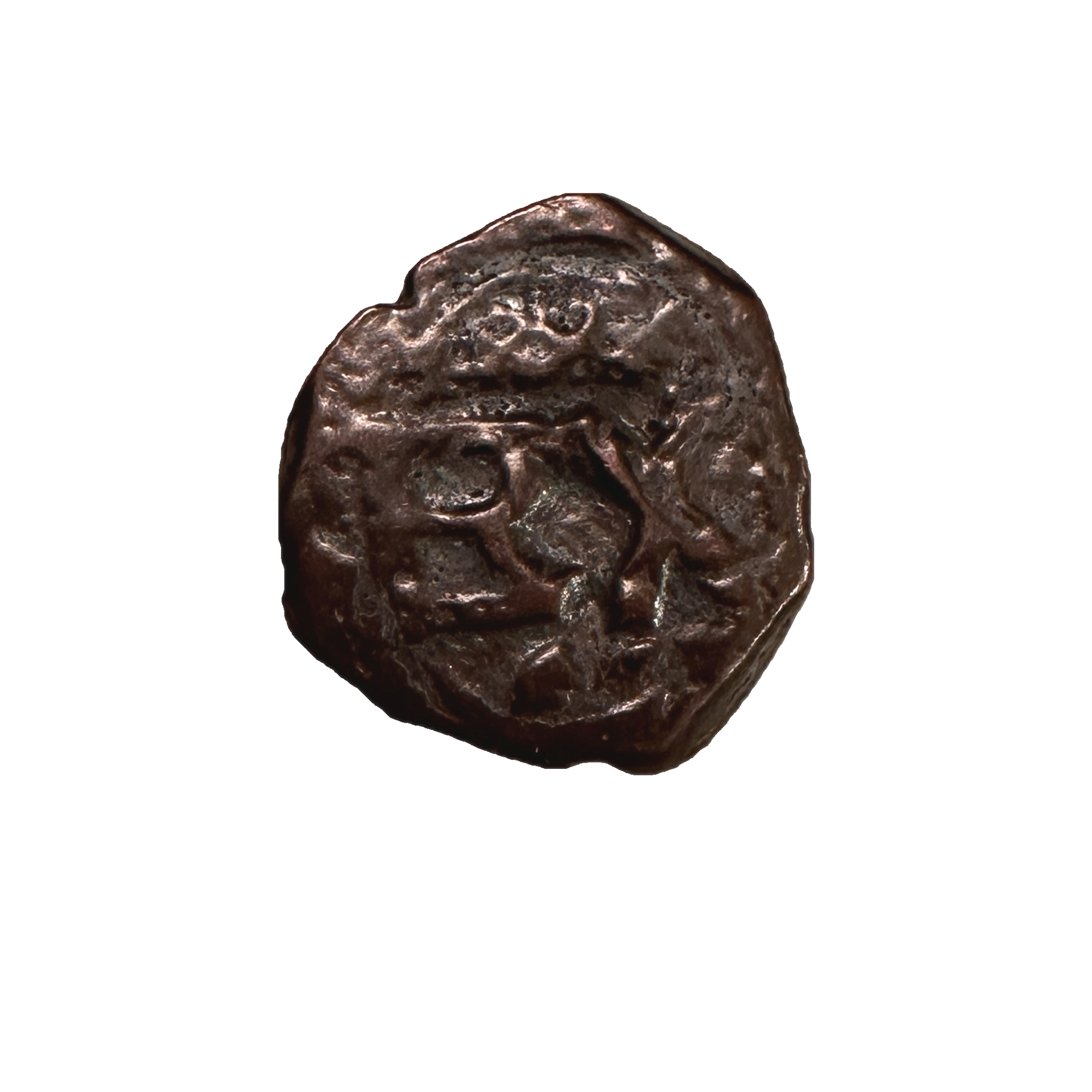 The patina on the 1600s era pirate coin makes the details really stand out. The coin was hand hammered.
