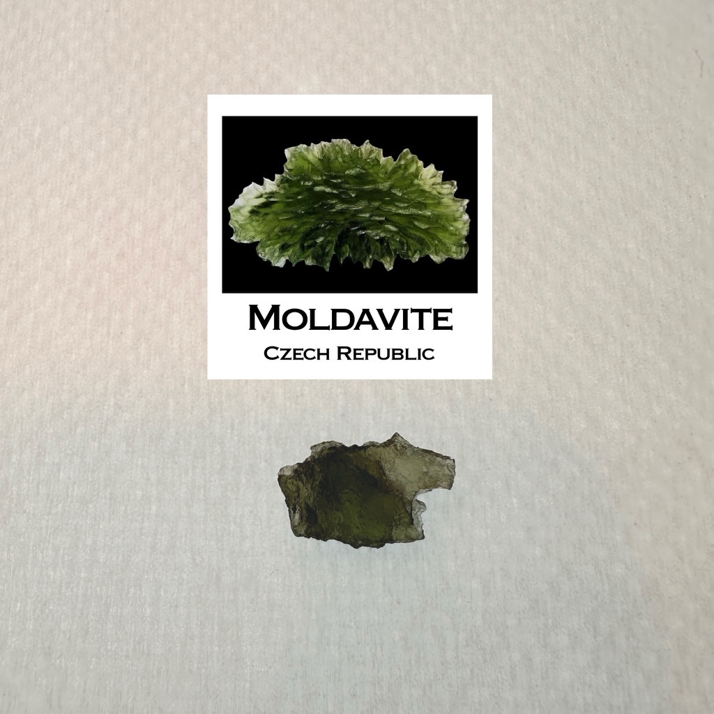 Moldavite tektite measuring approx 1”. This beautiful stone is prized by collectors