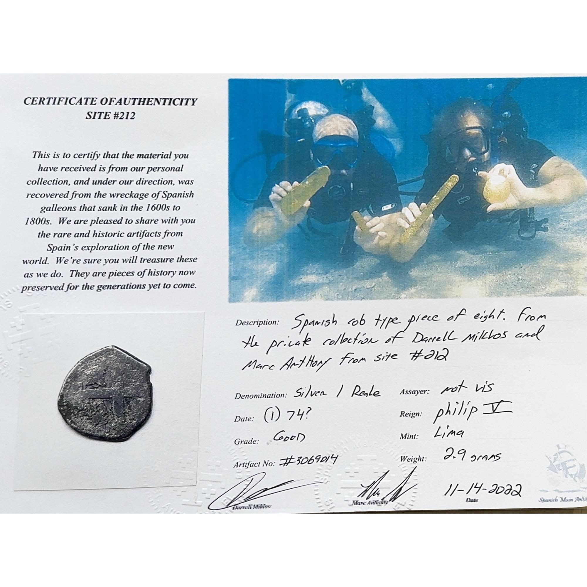 Shipwreck Silver 1 Reale, 2.3 grams, Lima, Philip 5 Prehistoric Online