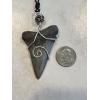 Mako fossil Pendant, silver wire, black African bead Prehistoric Online