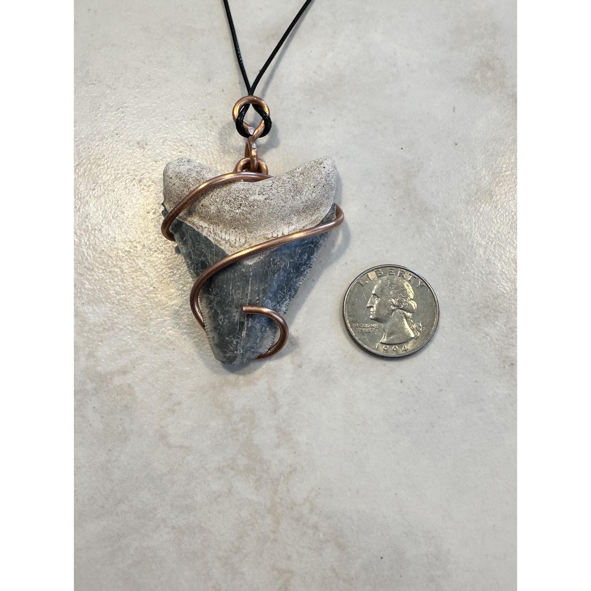 Megalodon Pendant, satin copper, 2.28 inches Prehistoric Online