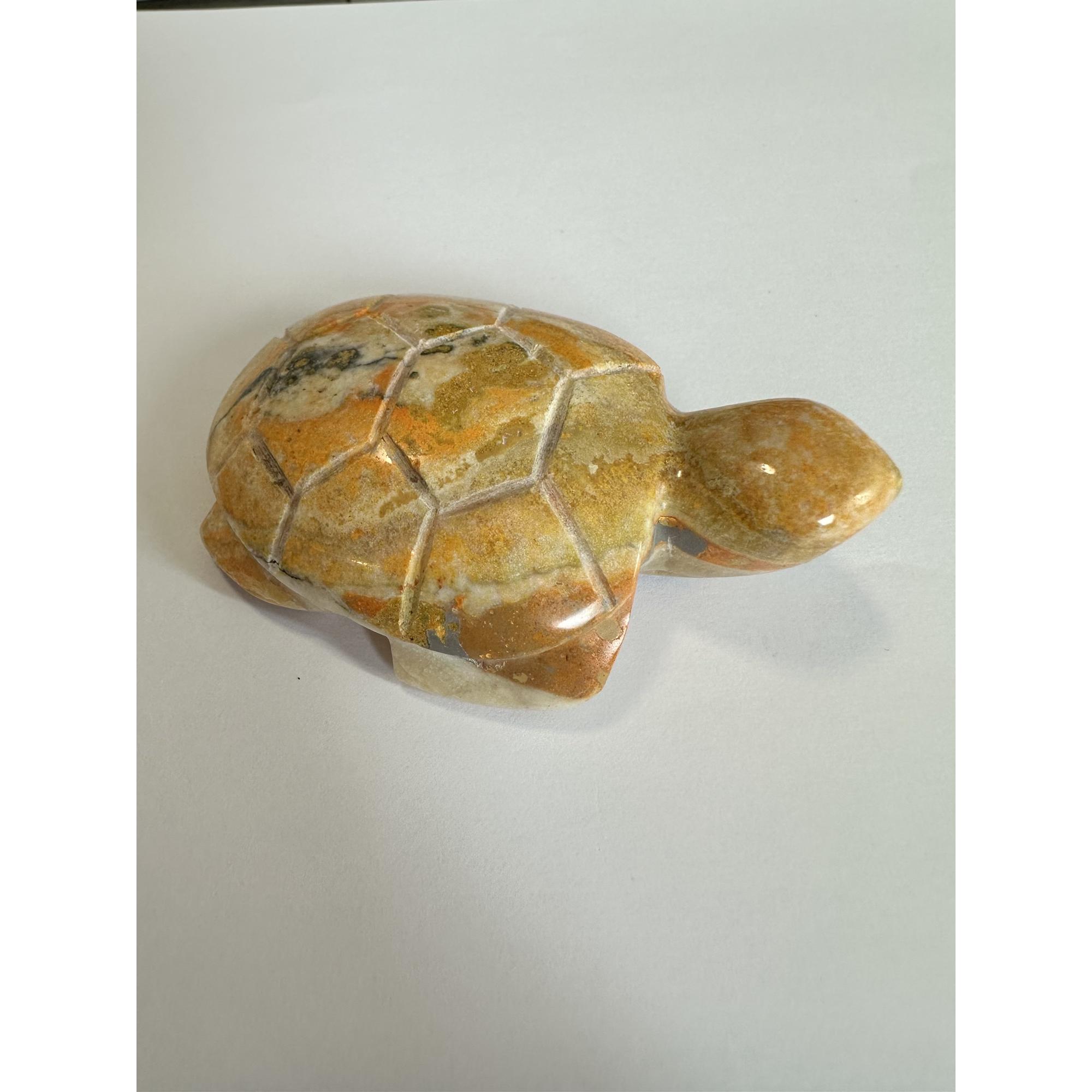 Bumblebee Jasper carved Turtle, Vibrant vein of orange color Prehistoric Online
