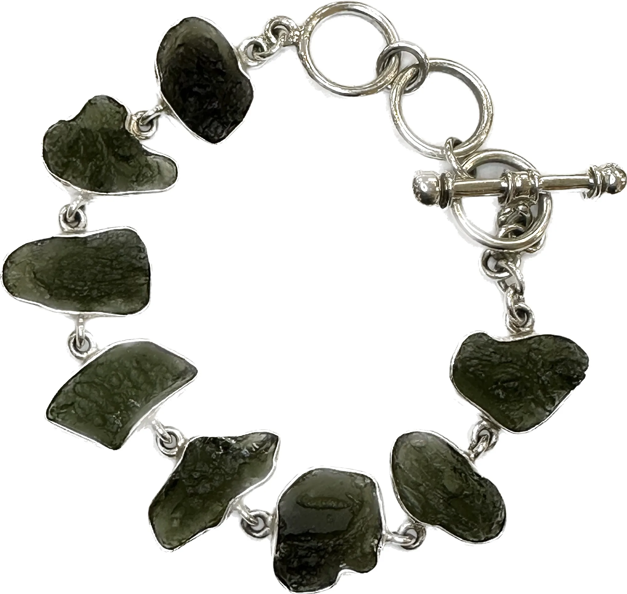 Moldavite Bracelet- Silver .950 – fits 6 3/4- 7 3/4 inches Prehistoric Online