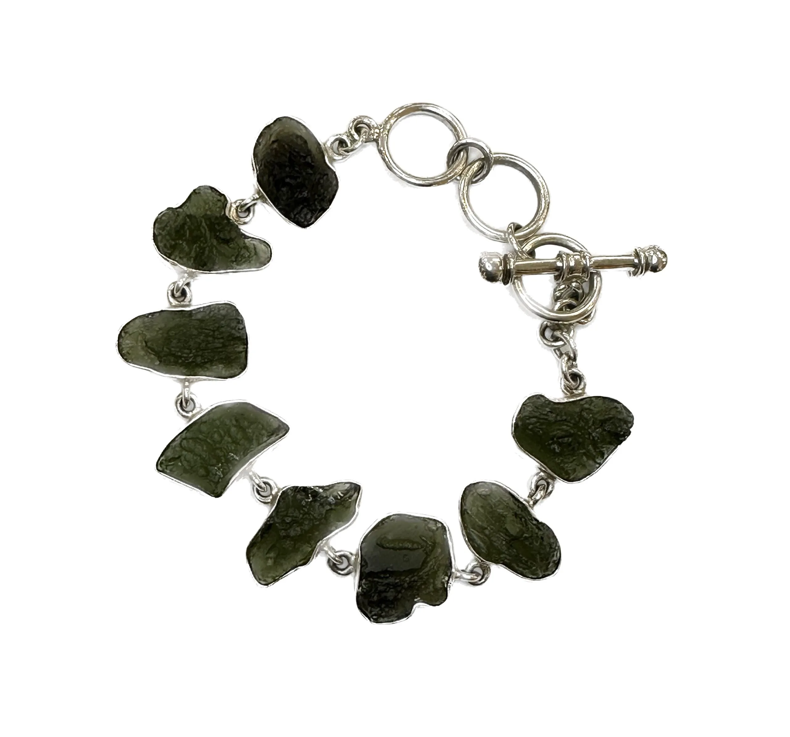 Moldavite Bracelet- Silver .950 – fits 6 3/4- 7 3/4 inches Prehistoric Online